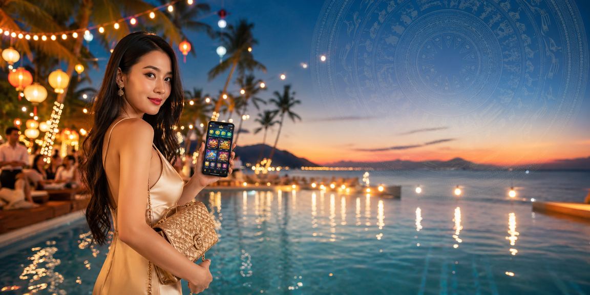 Người dùng trải nghiệm ứng dụng casino di động trên bãi biển Phú Quốc